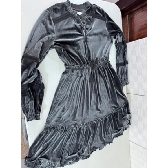 "Kate & Sam" Velvet Gray Dress, Midi, SZ S, Keyhole Front, Goth, Vampire, Soft - Picture 4 of 12